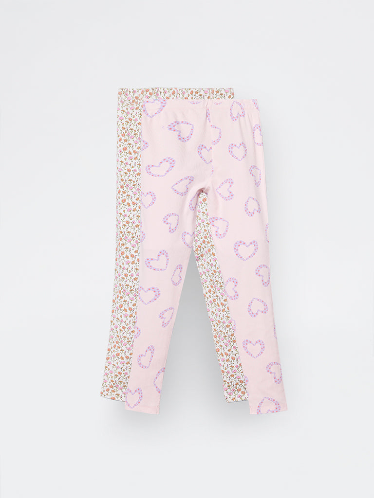 2-Pack HOP Kids Girls Multicolour Printed High-Rise Cotton-Blend Pants - Exclusive