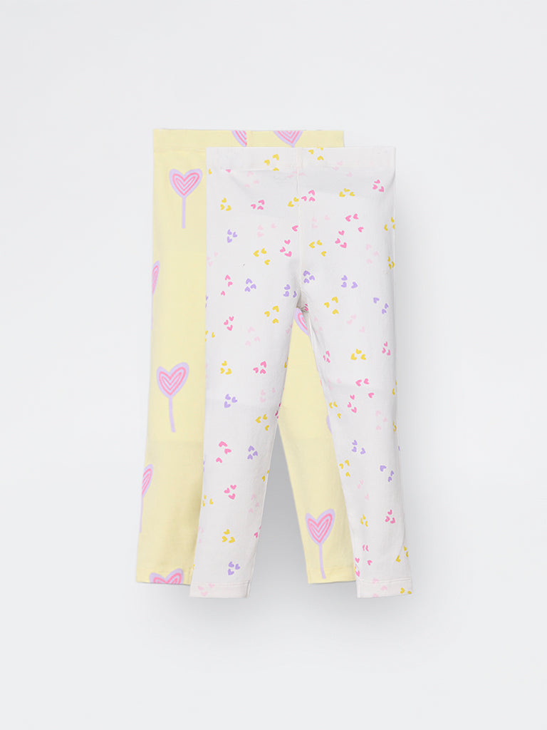2-Pack HOP Kids Girls Yellow Printed High-Rise Cotton-Blend Pants - Exclusive