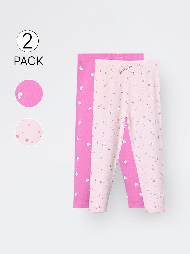2-Pack HOP Kids Girls Pink Printed High-Rise Cotton-Blend Pants - Exclusive