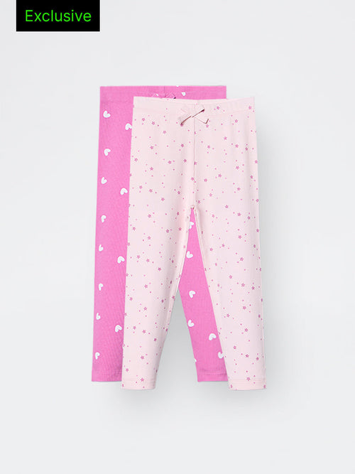2-Pack HOP Kids Girls Pink Printed High-Rise Cotton-Blend Pants - Exclusive
