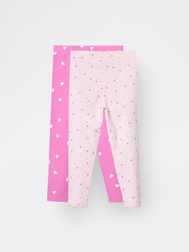 2-Pack HOP Kids Girls Pink Printed High-Rise Cotton-Blend Pants - Exclusive