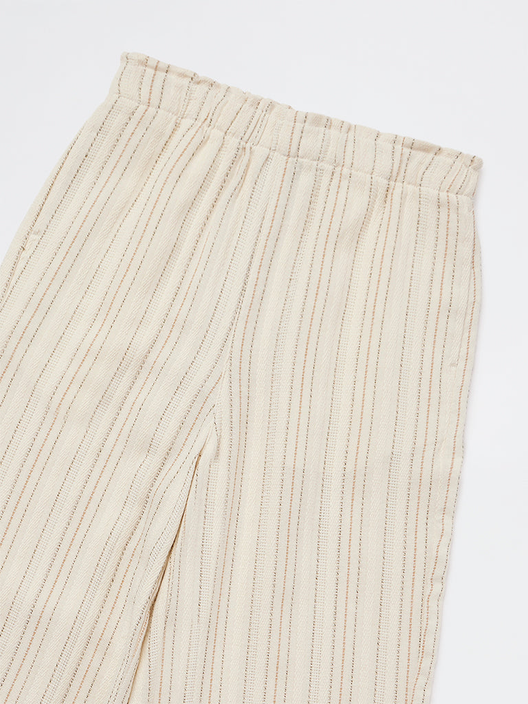 Girls Off-White Striped Mid-Rise Cotton-Blend Trousers