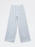 Girls Blue Striped High Rise Cotton-Blend Trousers