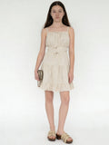 Girls Beige Embroidered Tiered Cotton Dress