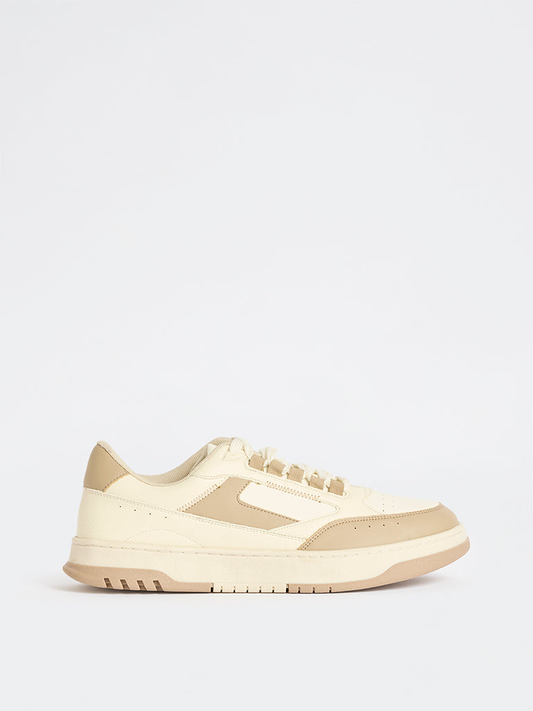 SOLEPLAY Beige Colour-Block Lace-Up Sneakers