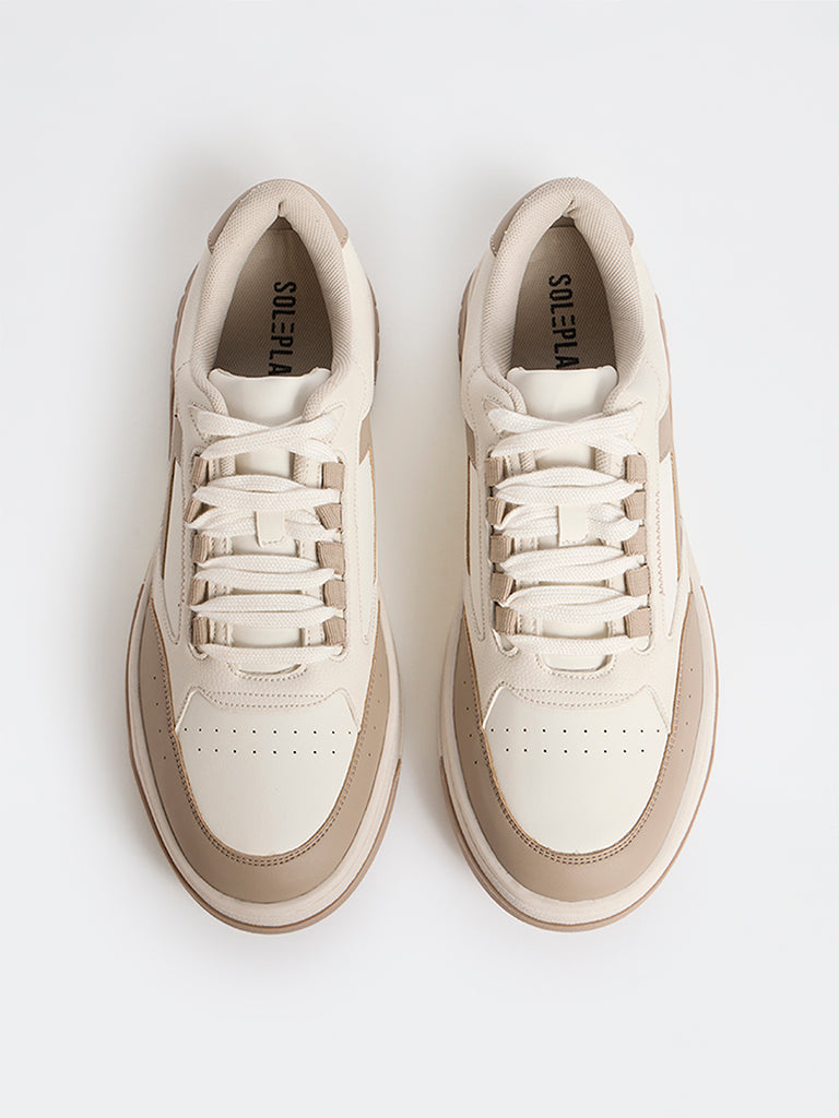 SOLEPLAY Beige Colour-Block Lace-Up Sneakers