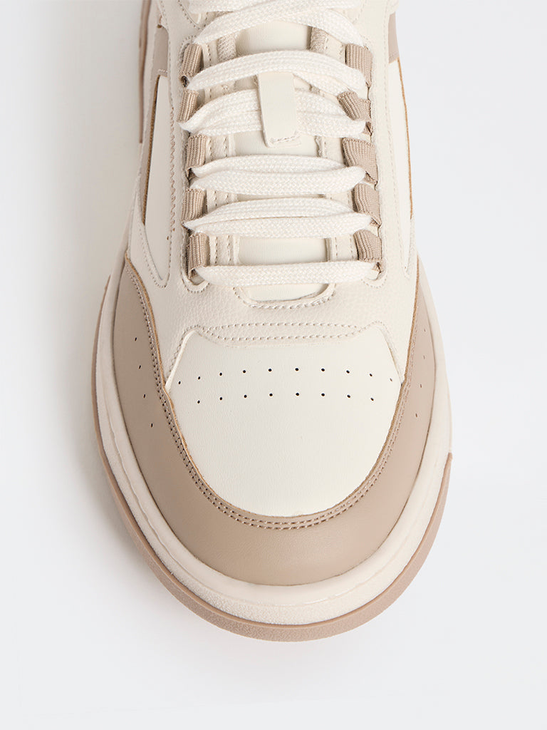 SOLEPLAY Beige Colour-Block Lace-Up Sneakers