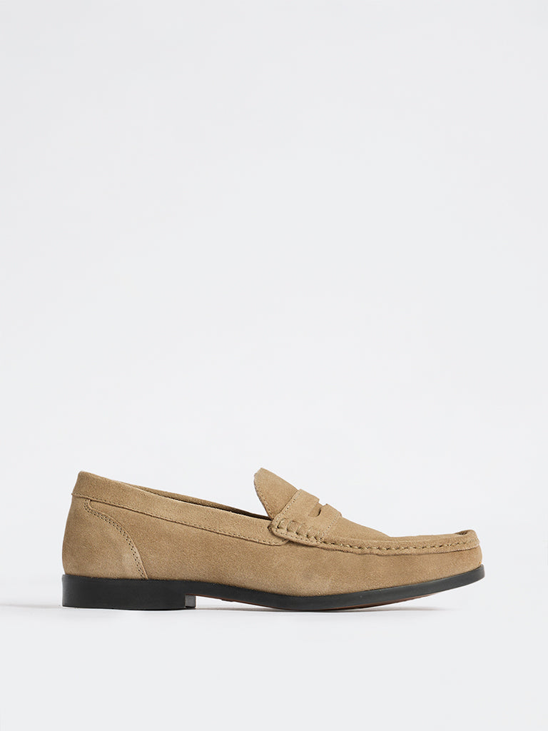 SOLEPLAY Taupe Suede Penny Loafers