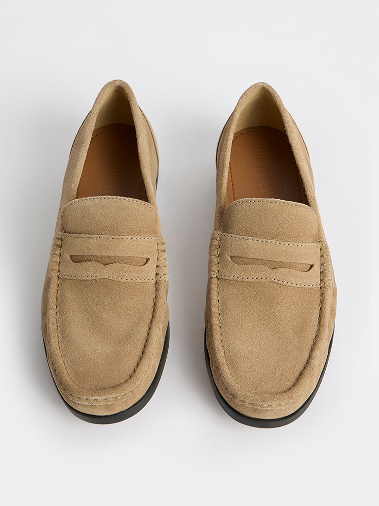 SOLEPLAY Taupe Suede Penny Loafers