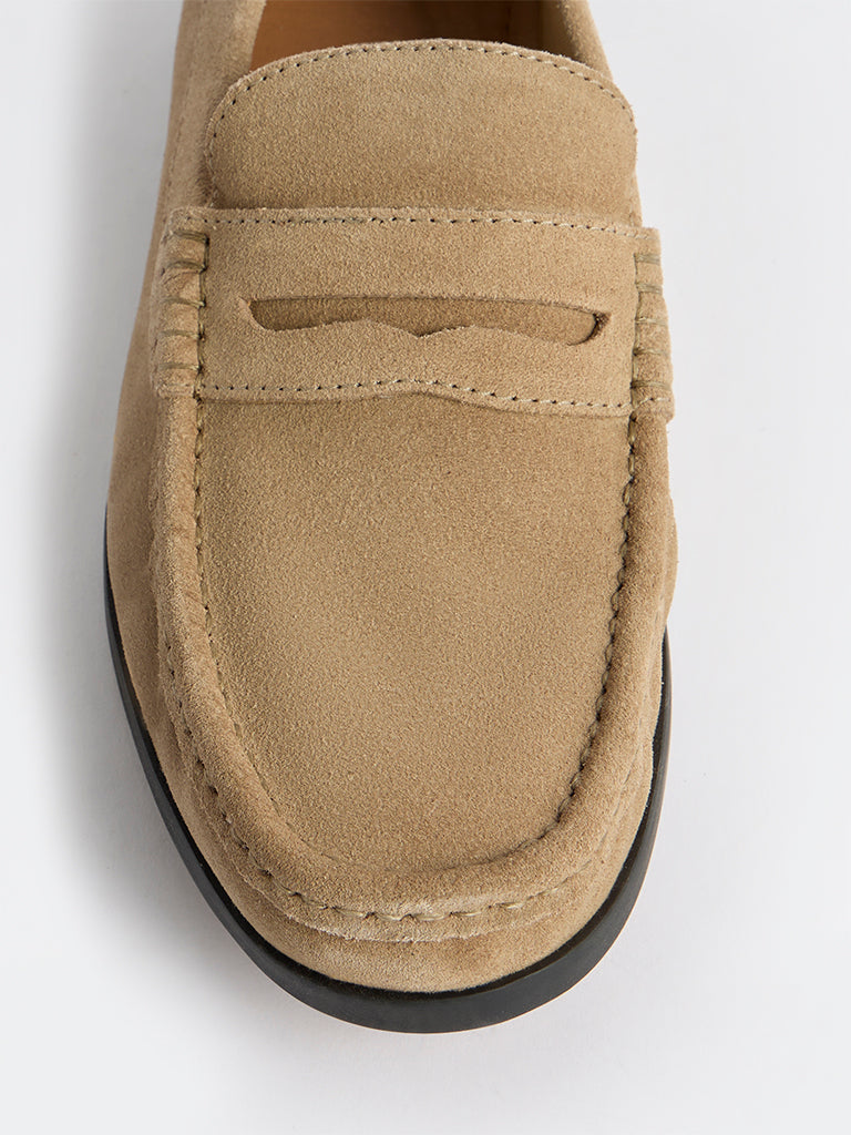 SOLEPLAY Taupe Suede Penny Loafers