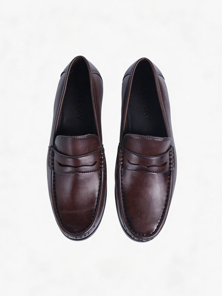SOLEPLAY Brown Penny Leather Slip-On Loafers