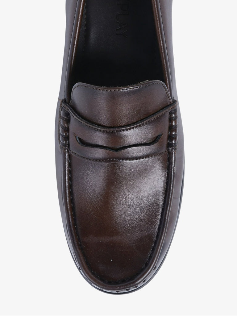 SOLEPLAY Brown Penny Leather Slip-On Loafers