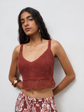 Bombay Paisley Rust Crochet Embroidered Cotton-Blend Top