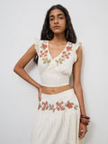 Bombay Paisley Off-White Floral Embroidered Cotton Top