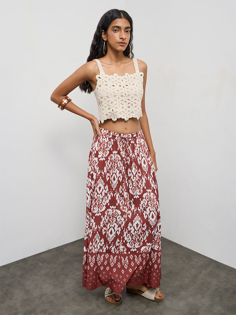 Bombay Paisley Off-White Crochet Embroidered Cotton Top