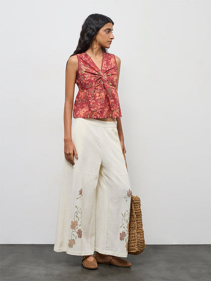 Bombay Paisley Rust Floral Design Ruched Cotton Top
