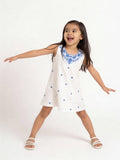 Utsa Kids Girls White Embroidered A-Line Cotton Dress - (2-8 yrs)