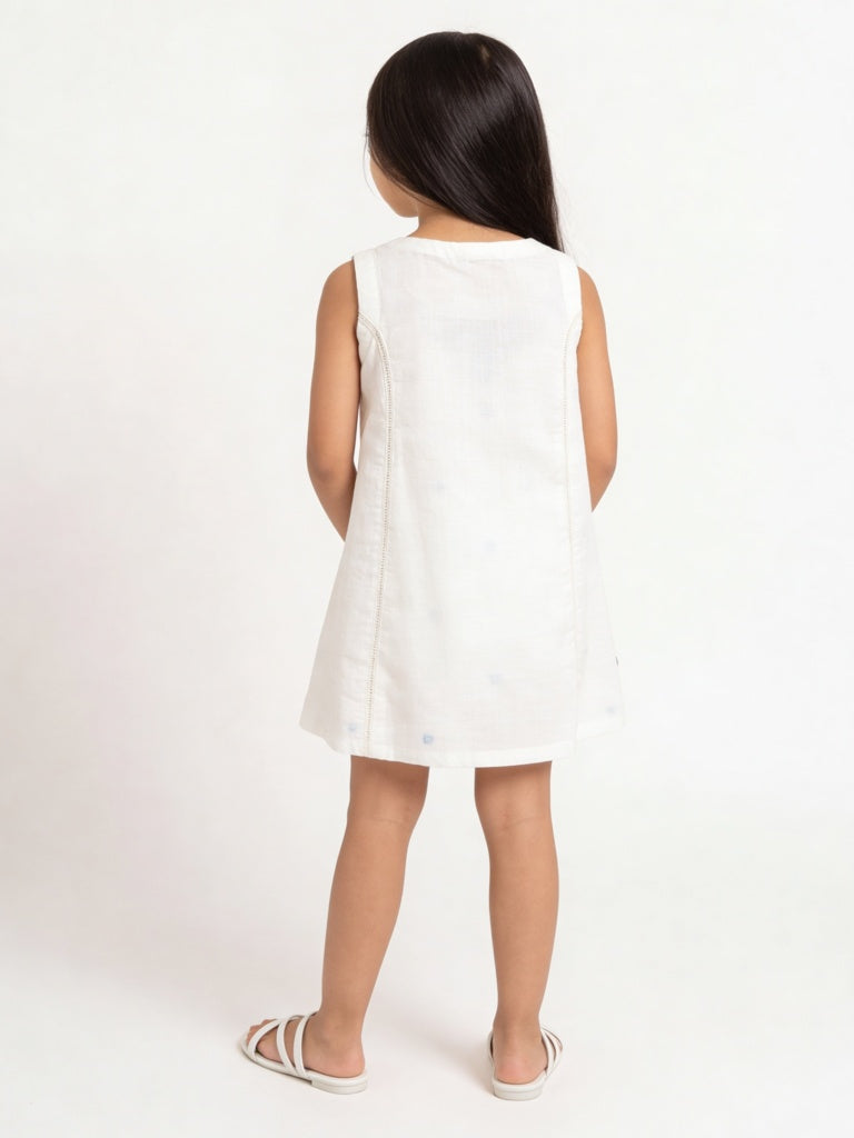 Utsa Kids Girls White Embroidered A-Line Cotton Dress - (2-8 yrs)