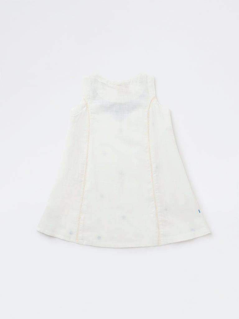 Utsa Kids Girls White Embroidered A-Line Cotton Dress - (2-8 yrs)