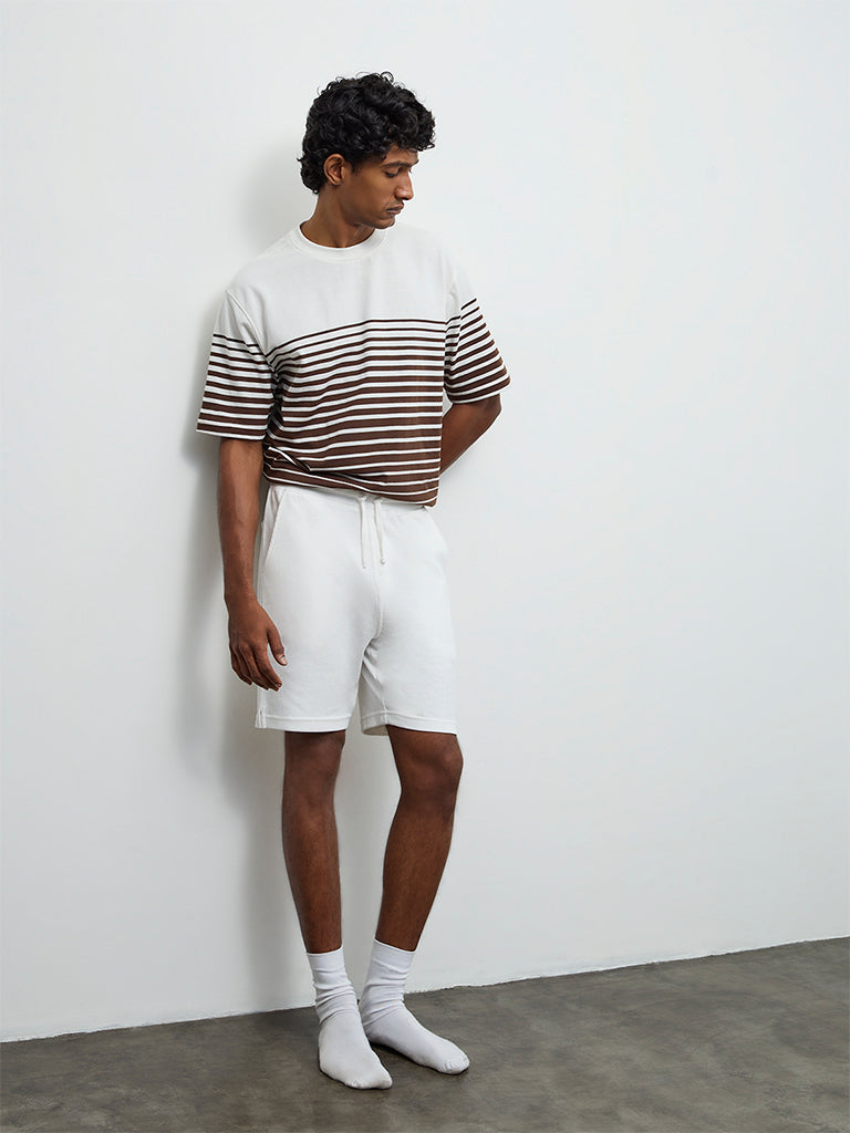 WES Lounge Off-White Waffle-Textured Relaxed-Fit Mid-Rise Cotton-Blend Shorts