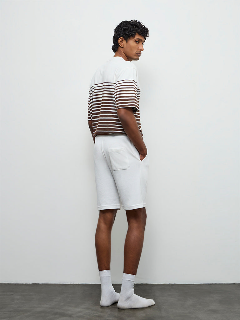 WES Lounge Off-White Waffle-Textured Relaxed-Fit Mid-Rise Cotton-Blend Shorts