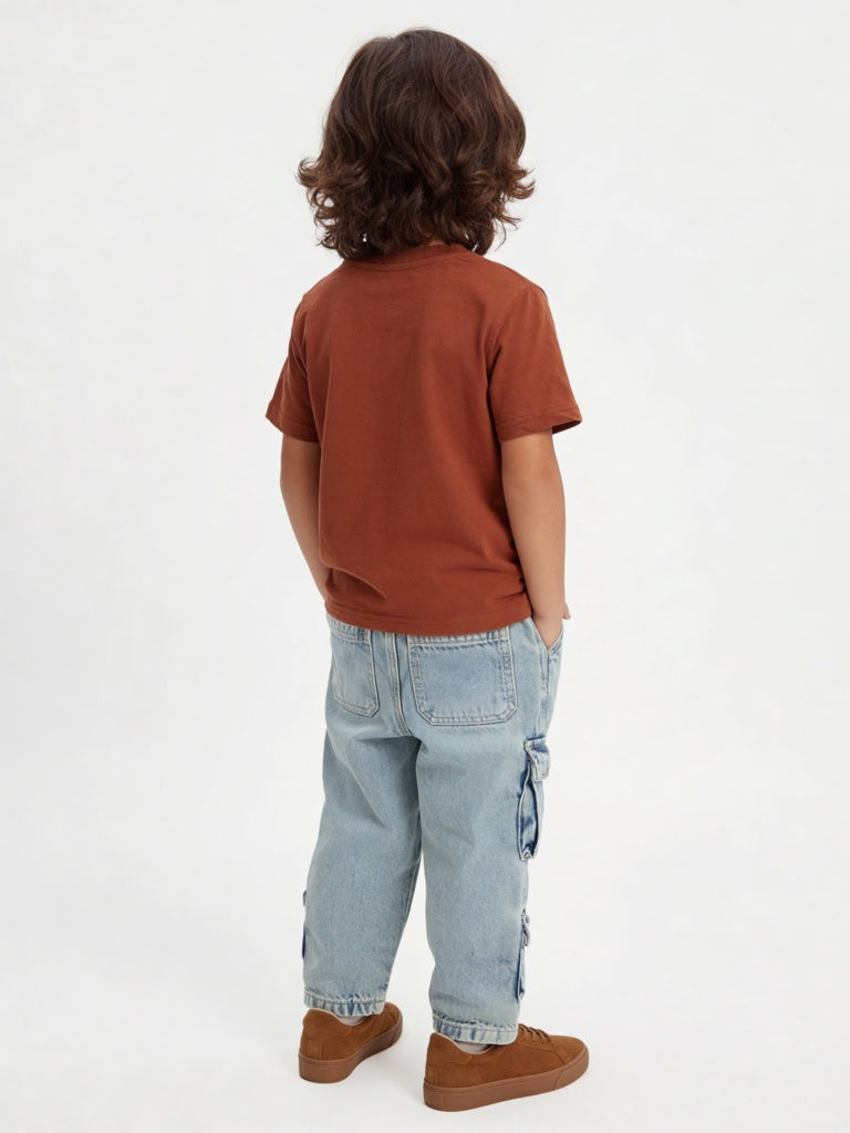 HOP Kids Boys Brown Printed Cotton T-Shirt