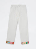 HOP Kids Girls White Embroidered High-Rise Cotton Trousers