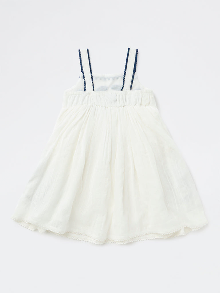 HOP Kids Girls White Embroidered A-Line Cotton-Blend Dress