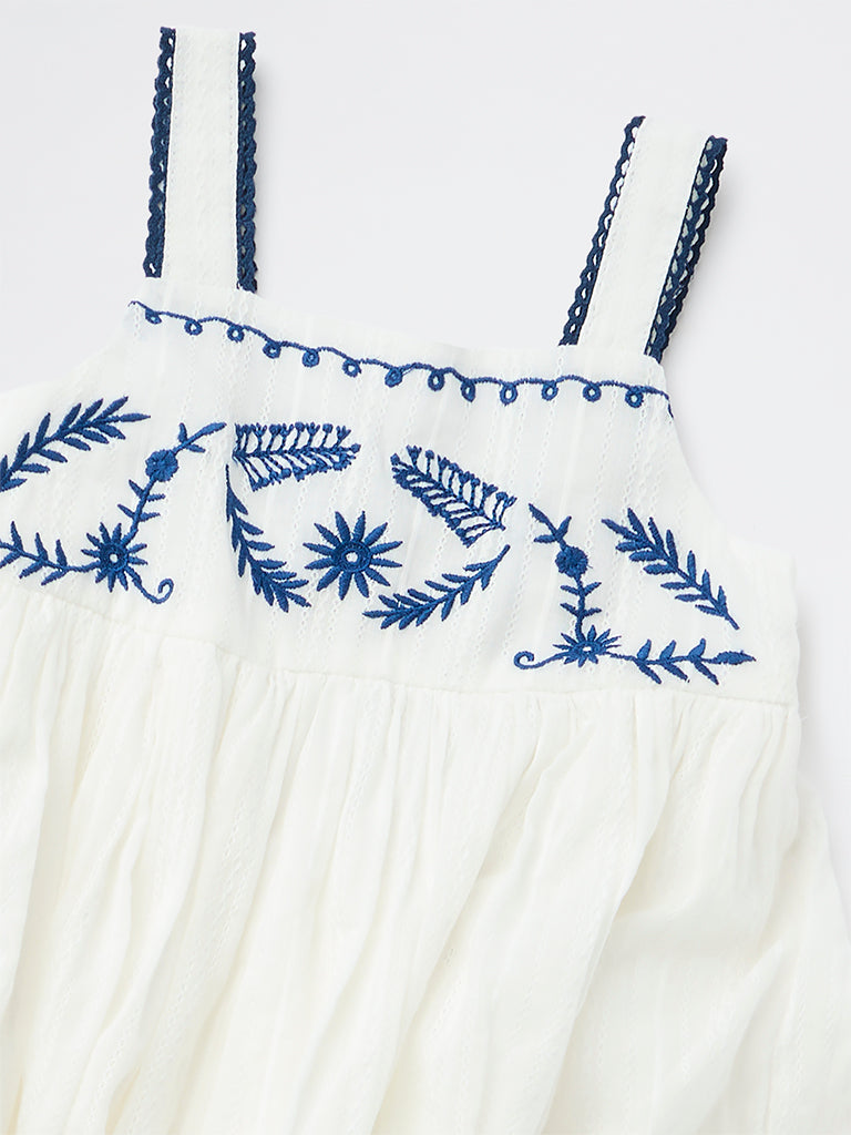 HOP Kids Girls White Embroidered A-Line Cotton-Blend Dress