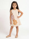 HOP Kids Girls Peach Embroidered A-Line Cotton-Blend Dress