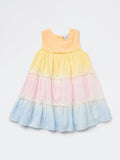 HOP Kids Girls Multicolour Swiss-Embroidered Cotton Tiered Dress