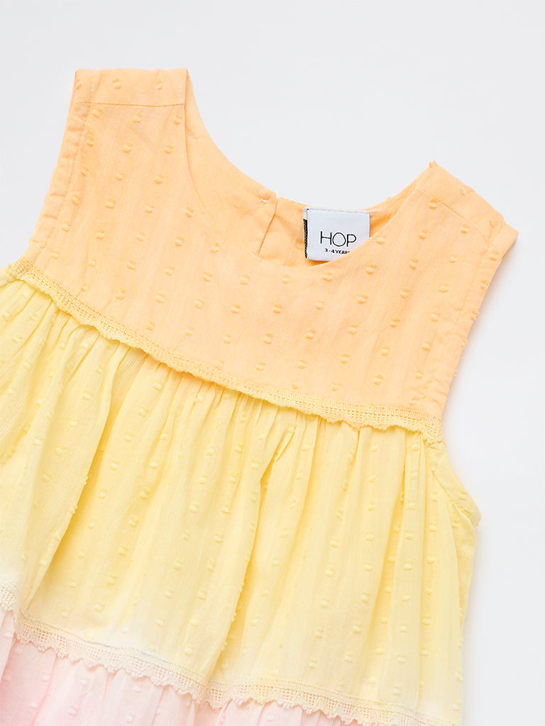 HOP Kids Girls Multicolour Swiss-Embroidered Cotton Tiered Dress