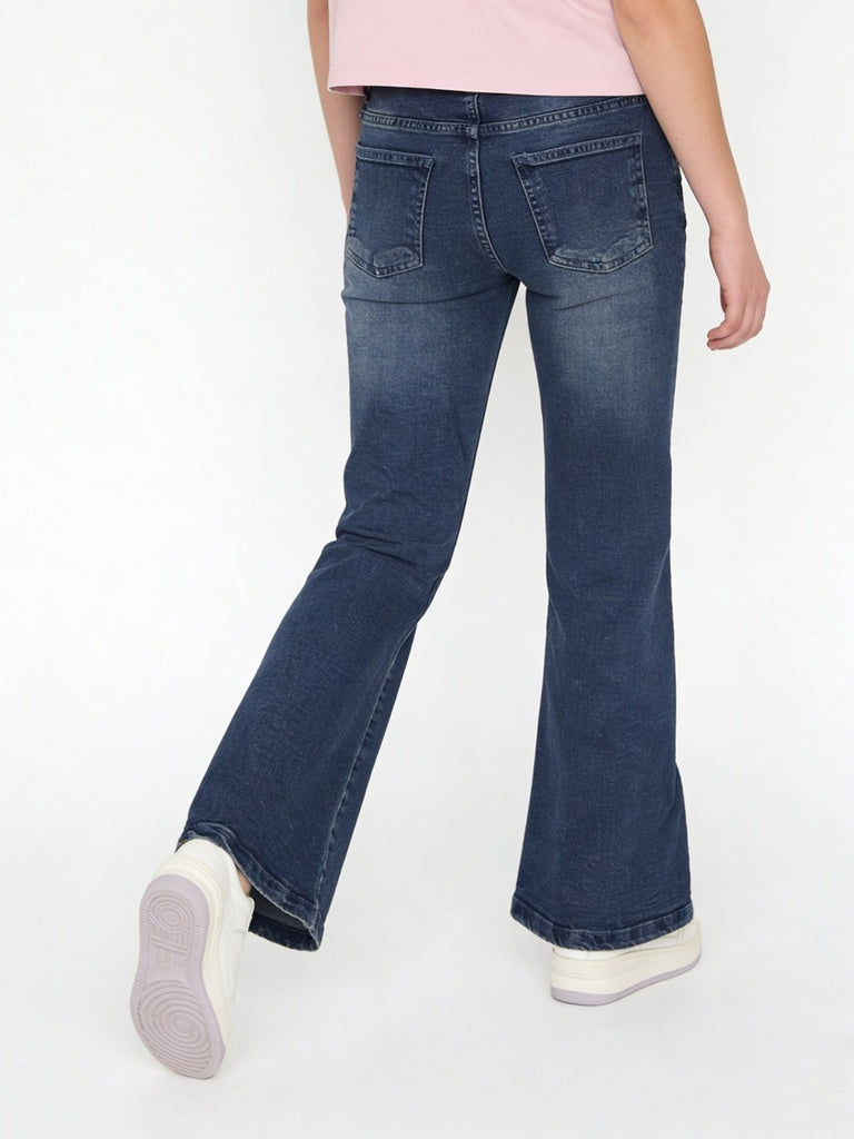 Girls Blue Stretch Flare-Fit Jeans