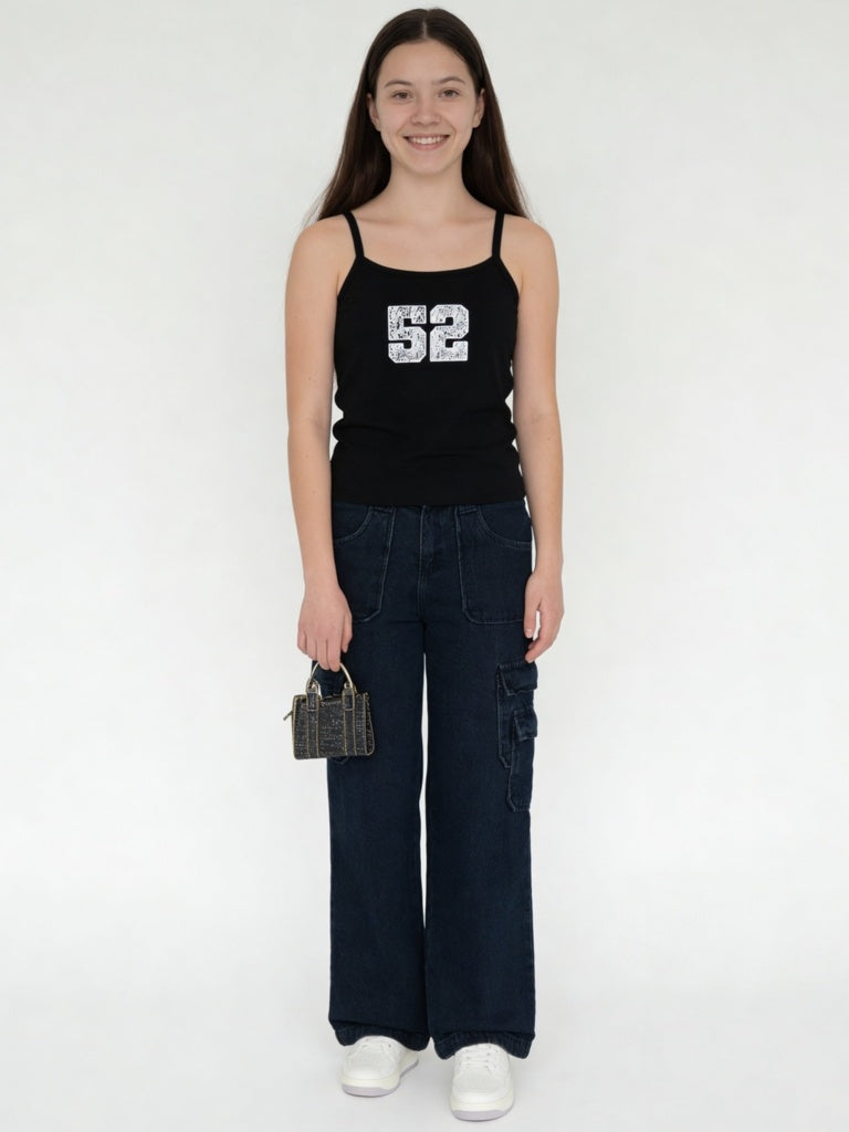 Girls Blue Cargo Pocket Jeans