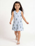 Utsa Kids Girls Blue Printed A-Line Cotton-Blend Dress - (2-8 yrs)
