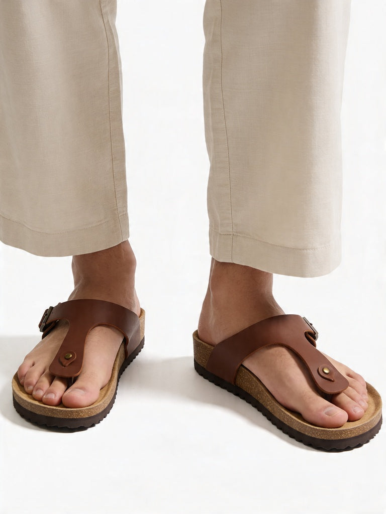 SOLEPLAY Brown Buckle-Detailed Thong Strap Sandals