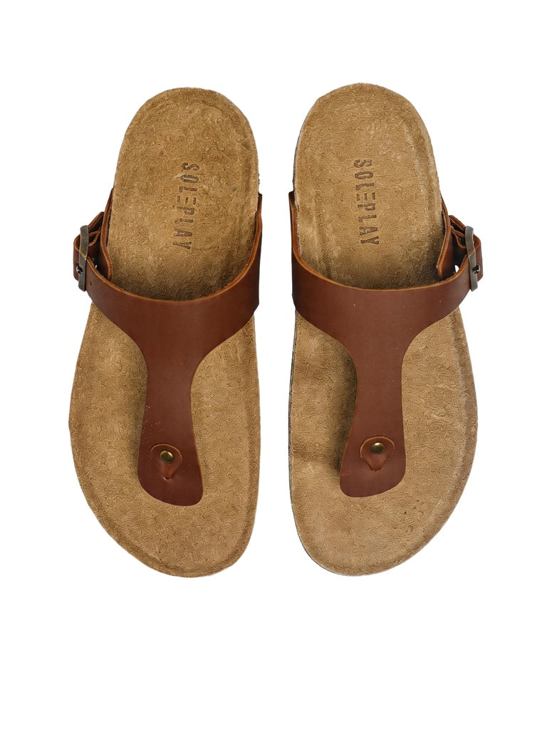 SOLEPLAY Brown Buckle-Detailed Thong Strap Sandals