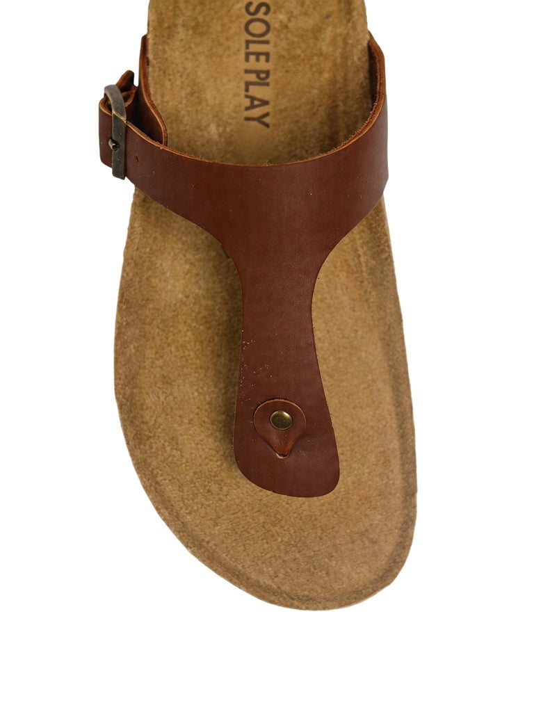 SOLEPLAY Brown Buckle-Detailed Thong Strap Sandals