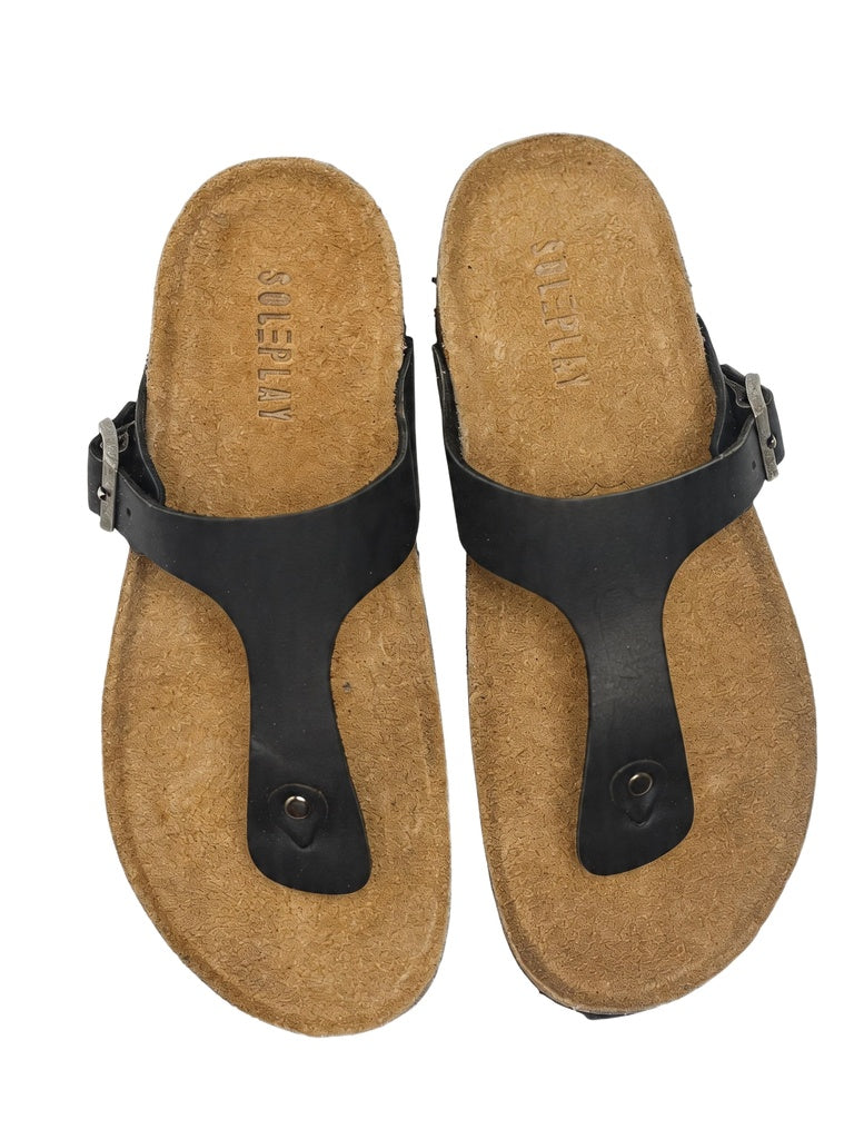 SOLEPLAY Black Buckle-Detailed Thong Strap Sandals