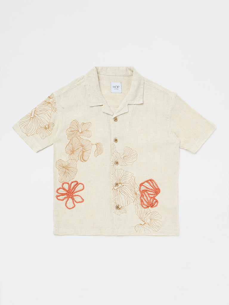 HOP Kids Boys Beige Floral Printed Shirt