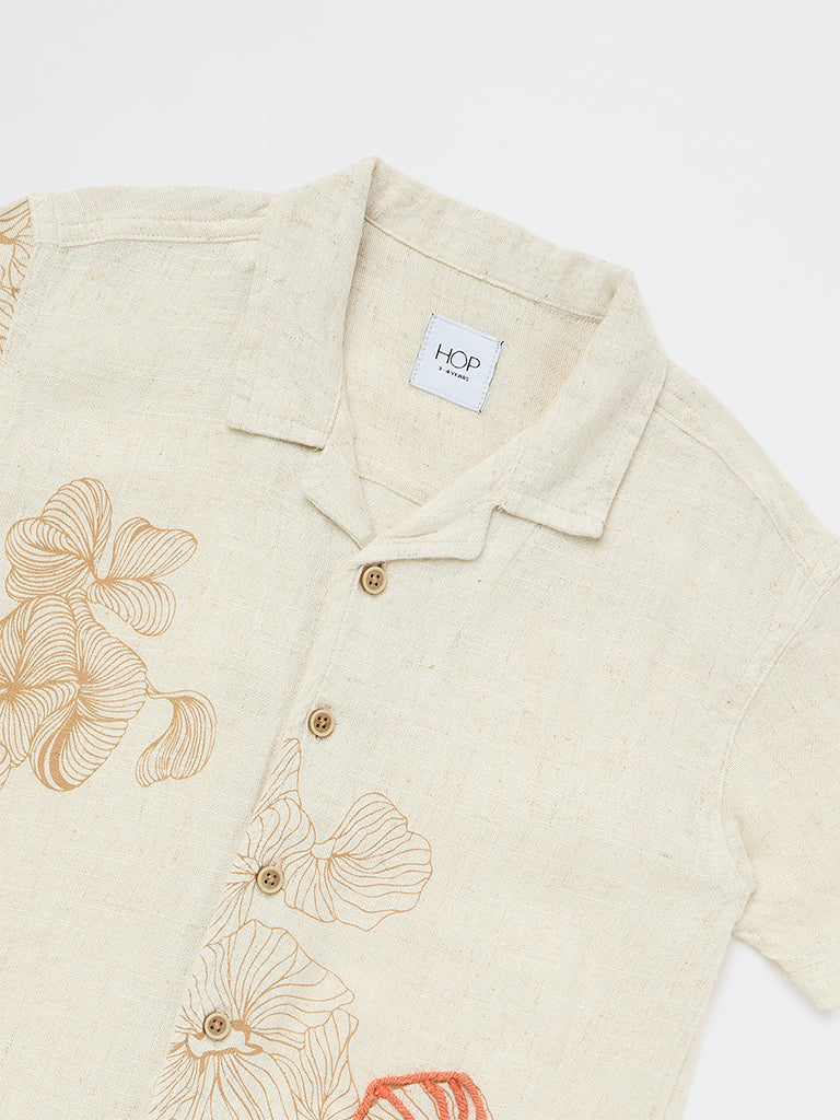 HOP Kids Boys Beige Floral Printed Shirt