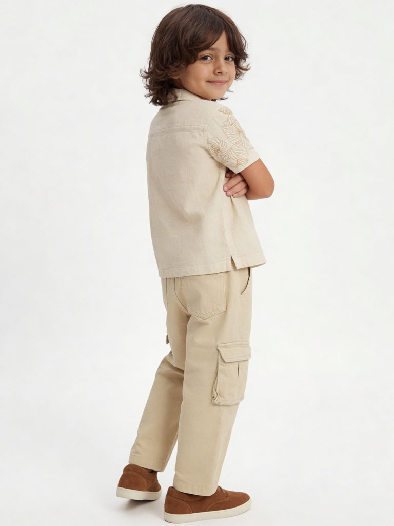 HOP Kids Boys Beige Floral Printed Shirt