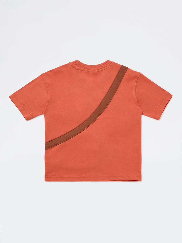 HOP Kids Boys Dusty Orange Printed Cotton T-Shirt