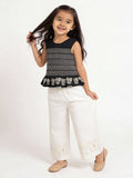 HOP Kids Girls Off-White Floral Embroidered High-Rise Pants