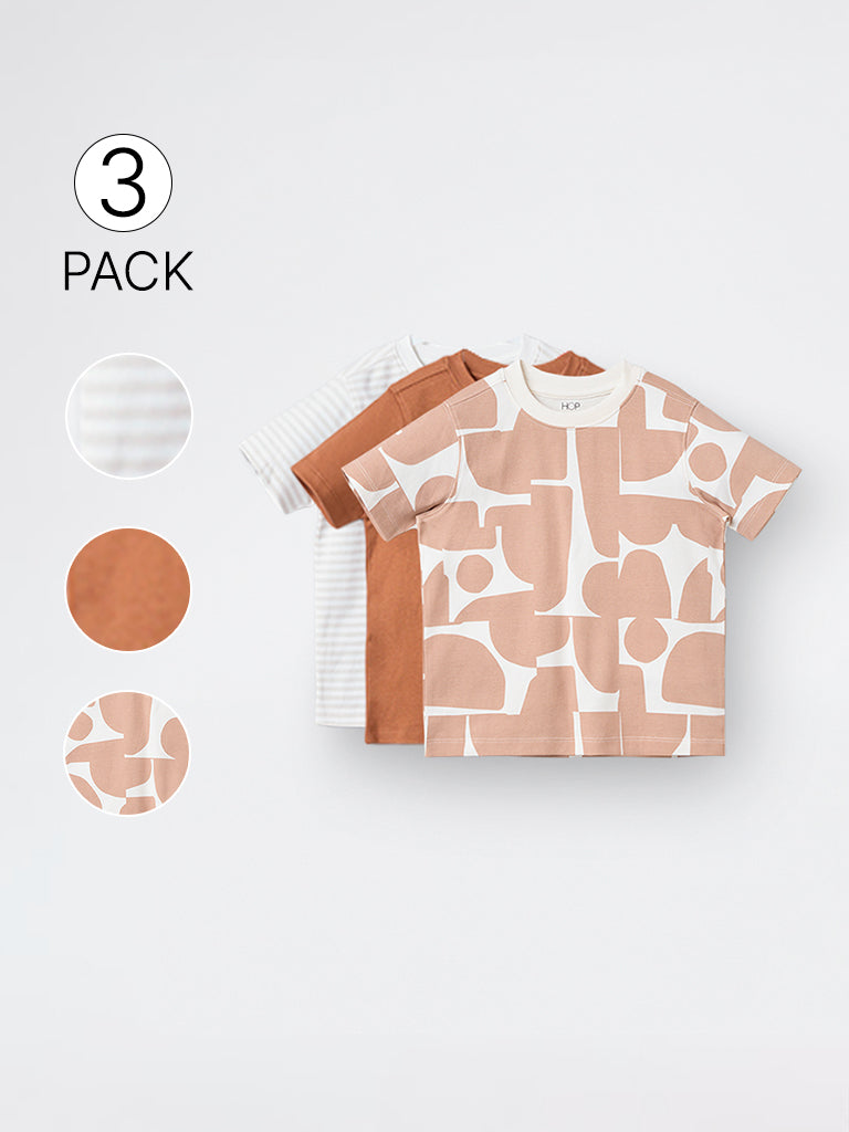 3-Pack HOP Kids Boys Multicolour Printed Cotton T-Shirts - Exclusive
