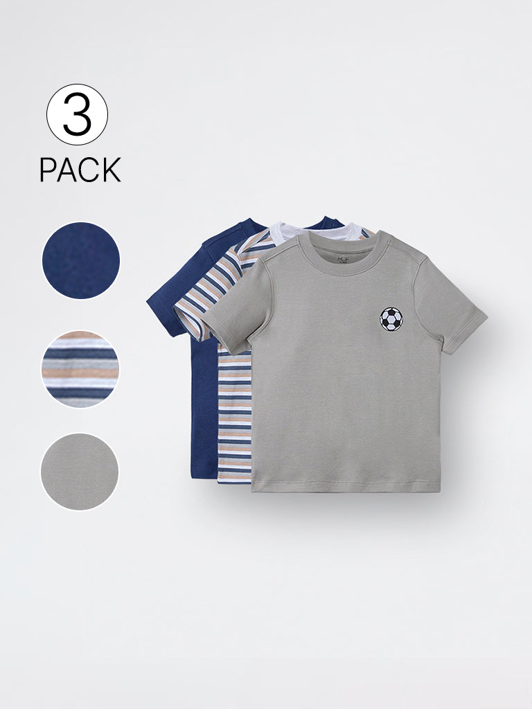 3-Pack HOP Kids Boys Multicolour Printed Cotton T-Shirt - Exclusive
