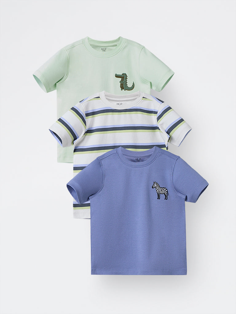 3-Pack HOP Kids Boys Multicolour Printed Cotton T-Shirt - Exclusive
