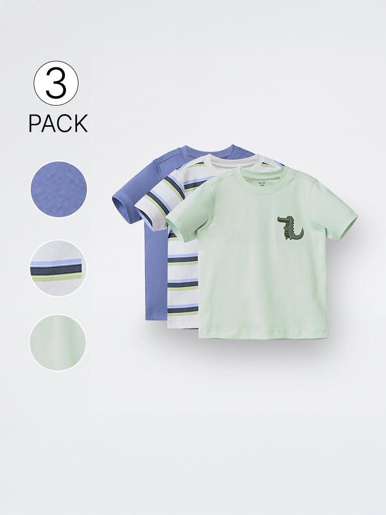 3-Pack HOP Kids Boys Multicolour Printed Cotton T-Shirt - Exclusive