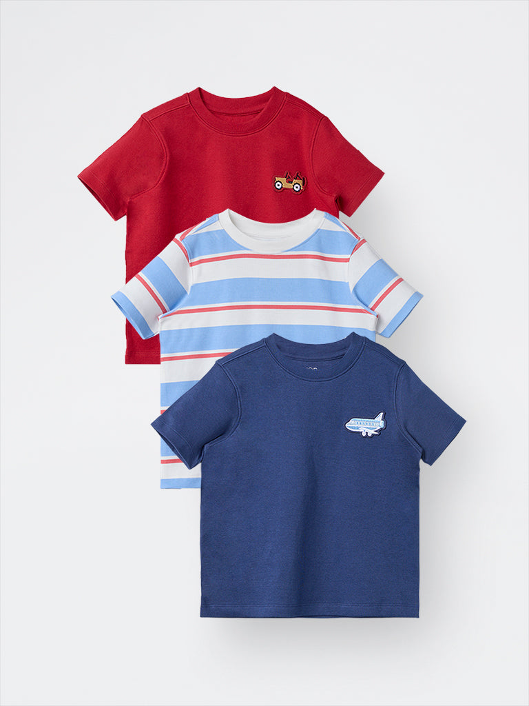 3-Pack HOP Kids Boys Multicolour Printed Cotton T-Shirts - Exclusive