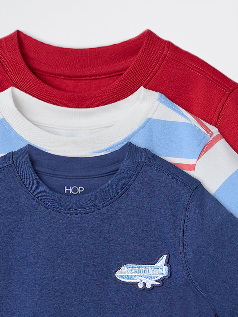 3-Pack HOP Kids Boys Multicolour Printed Cotton T-Shirts - Exclusive
